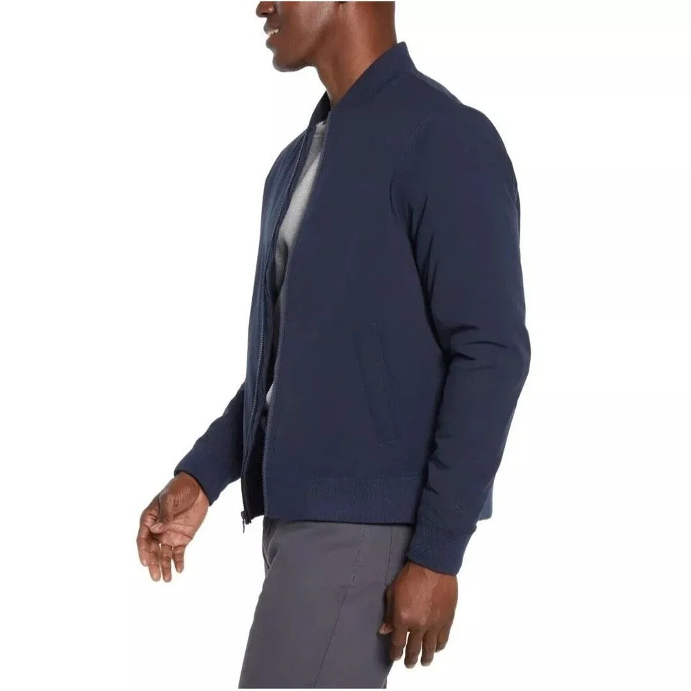 Banana Republic Men's XXL Bomber Flight Jacket Moisture Resistant Logo Zip Blue